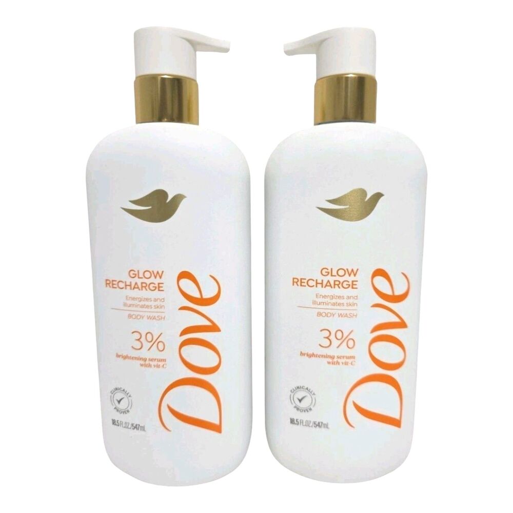 2X Dove Glow Recharge Exfoliating Body Wash Energizes & Illuminates 18.5Oz